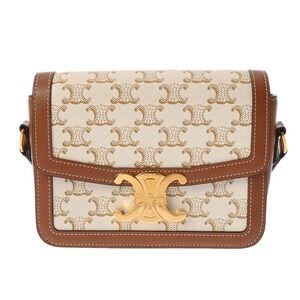 Celine Teen Triomphe Bag White Canvas Calfskin Shoulder